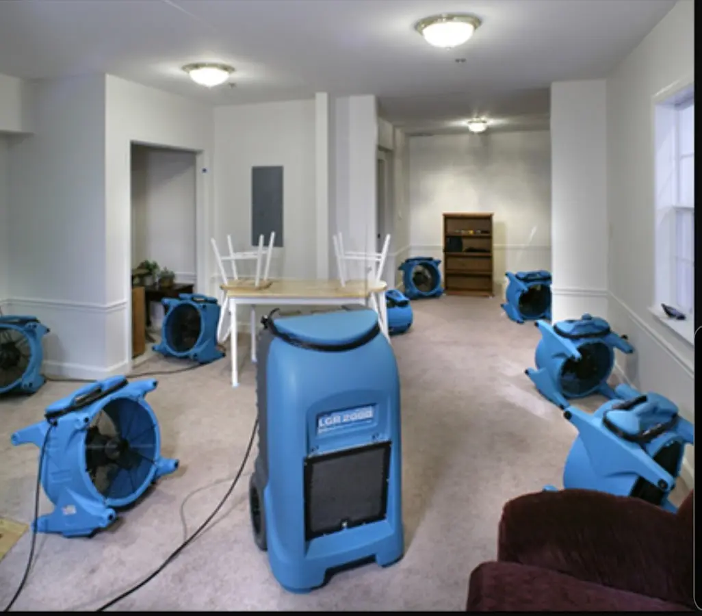 Air movers and dehumidifier setup for Water Extraction & Removal in London Grove