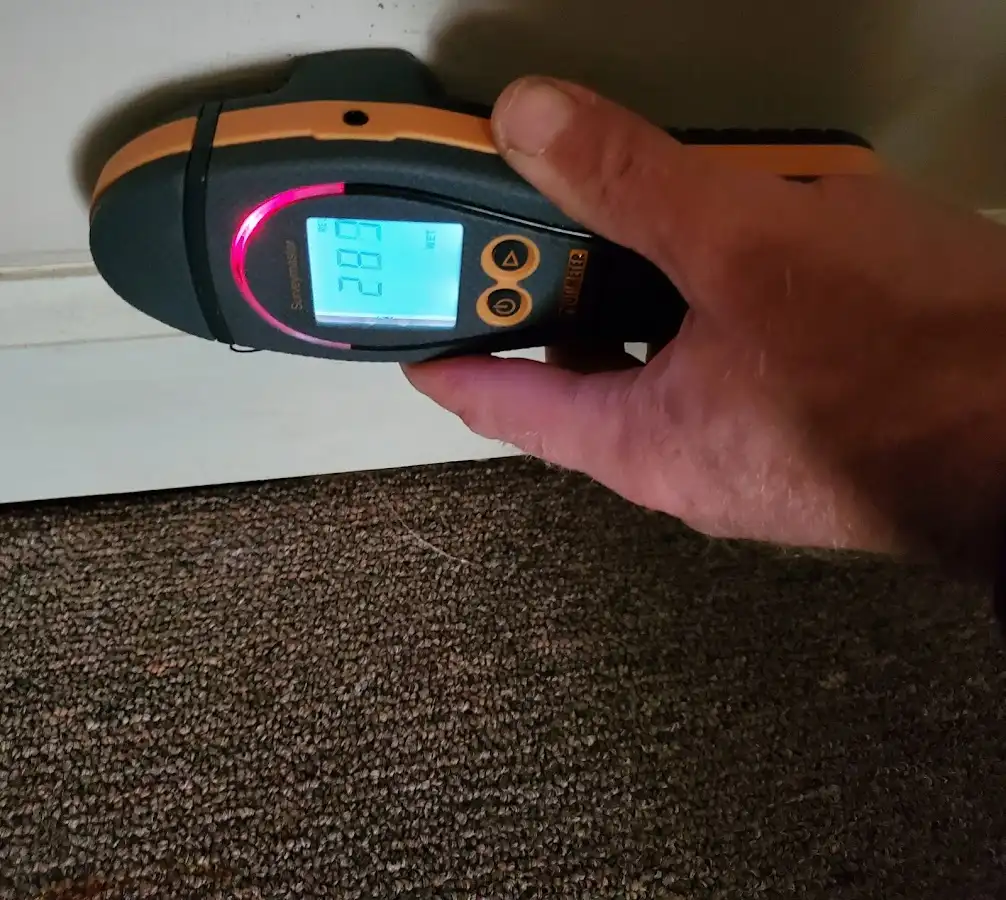 Moisture detection at baseboard during Burst Pipe Cleanup in London Grove